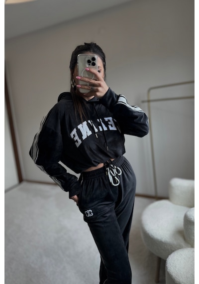 Moystore Ceelinnee Siyah Kadife Eşfman Takıım Siyah