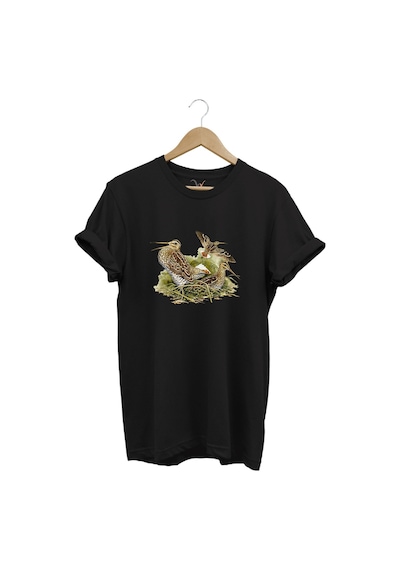 Avclık Tasarımlı Çulluk Avı Çulluk Kuşları Ve Doğa Baskılı %100 Pamuk Regular Fit Siyah T-shirt Siyah