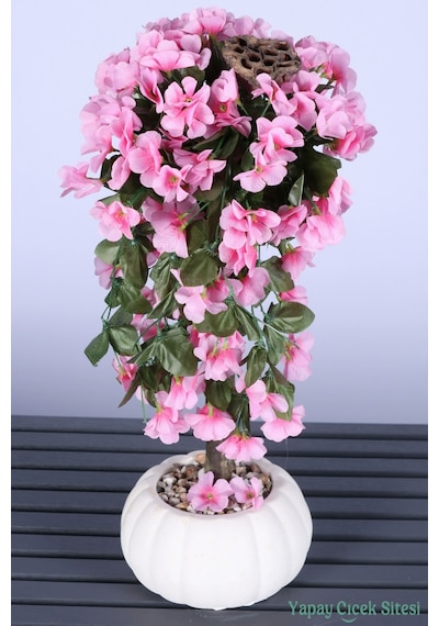Yapay Çiçek Sitesi Kabak Saksıda Sarkan Sakura Ağacı 55 Cm Pembe