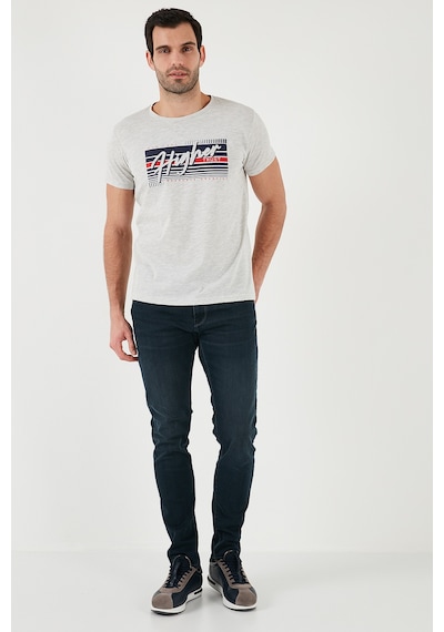 Buratti Pamuklu Slim Fit Bisiklet Yaka Baskılı Erkek T Shirt 541Higher Açık Melanj