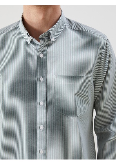 Lcwaıkıkı Classic Yeşil Regular Fit Uzun Kollu Çizgili Poplin Erkek Gömlek