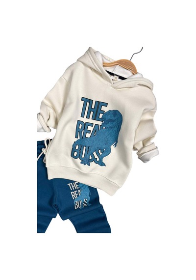 Riccotarz Erkek Çocuk Önü Yazı Ve Dino Baskılı Kapşonlu Sweatshirt 3 İplik Mavi Eşofman Takım Riccotarz Erkek Çocuk Önü Yazı Ve Dino Baskılı Kapşonlu Sweatshirt 3 İplik Mavi Eşofman Takım