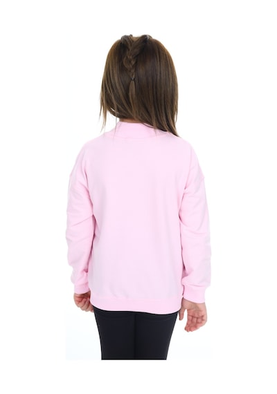 Toontoy Kız Çocuk Lila Dik Yaka Fermuarlı Düşük Omuz Cepli Nakış Baskılı Örme Hırka - 2 İplik Şardonlu Pembe