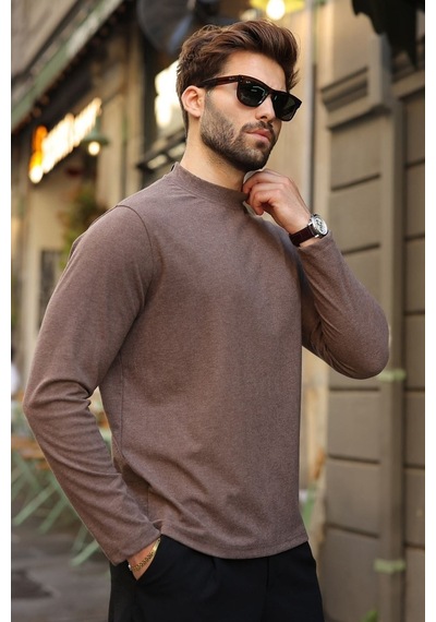 Madmext Kahverengi Yarım Balıkçı Yaka Slim Fit Erkek Sweatshirt E7202