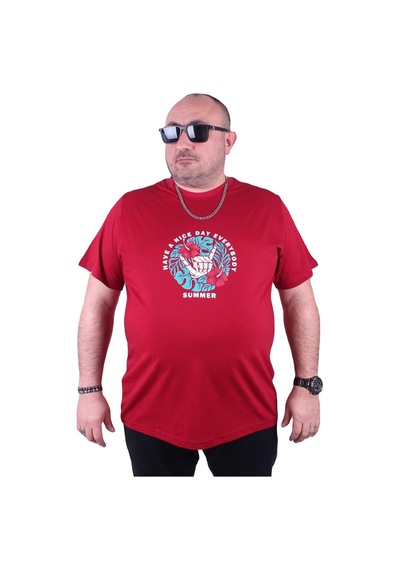 Moc Grande Mocgrande Büyük Beden Erkek Sıfır Yaka Tişört Summer 23119 Bordo