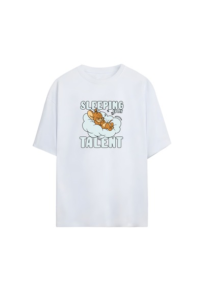 Noıssey Jerry - Sleeping İs My Talent Unisex Oversize T-shirt Beyaz