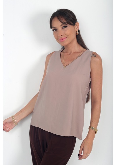 By Saygı Kadın V Yaka Pervazlı İtalyan Cotton Lyocell Bluz Vizon By Saygı Kadın V Yaka Pervazlı İtalyan Cotton Lyocell Bluz Vizon