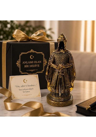 Zırhlı Pelerinli Savaşçı Asker Prestij Güç Sembolü Osmanlı Tarihi Biblo Anlamlı Hediye Gold 28 Cm Sarı