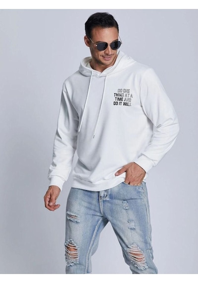 Altamira Unisex Beyaz Sırt Baskılı Kapşonlu Oversize Sweatshirt 001