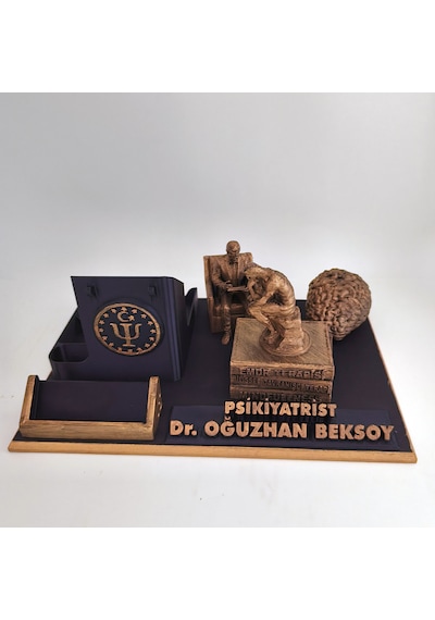 Kişiye Özel Psikiyatrist Psikiyatri Uzmanı Masa İsimliği Ve Kartvizitlik Gold - Siyah
