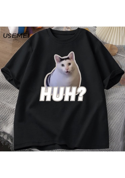 Flood Of Style Ha Kedi Meme T Shirt Komik Sevimli Kedi Grafik T Shirt Unisex Moda T-shirt Yaz Çiftler Rahat Siyah