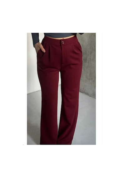 Nevege Butik Kadın Örme Kumaş Full Likralı Düğmeli Palazzo-bordoo02 Bordo0102 Bordo
