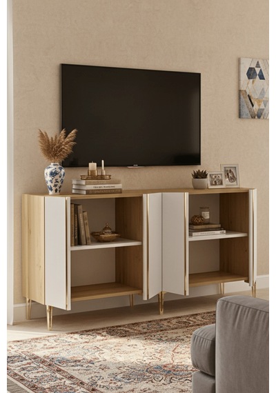 Ka1598dbg Anka150 Konsol, Kahve Köşesi, Tv Sehpası Ve Dolap Safirmeşe - Beyaz - Gold 150cm Ka1598dbg Anka150 Konsol, Kahve Köşesi, Tv Sehpası Ve Dolap Safirmeşe - Beyaz - Gold 150cm