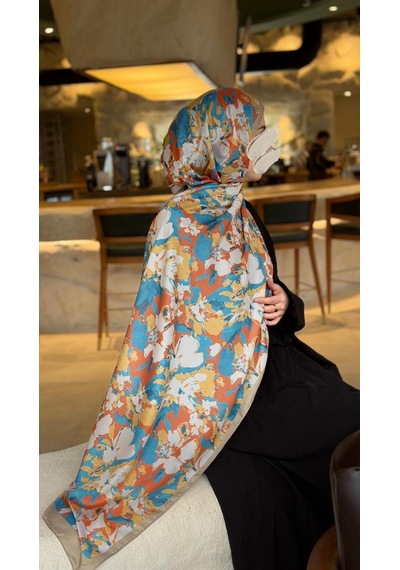 Qalortex Scarf Pamuklu Garden Desen Şal-orange