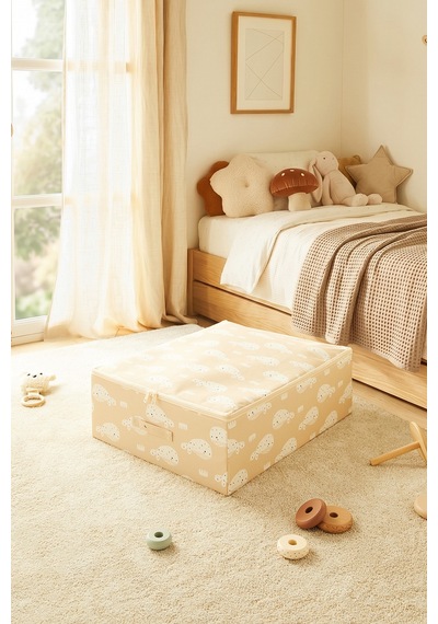 Ocean Home Textile Çocuk Odası Sevimli Balina Destekli Kutu Hurç 45 X 55 X 18 Cm Bej