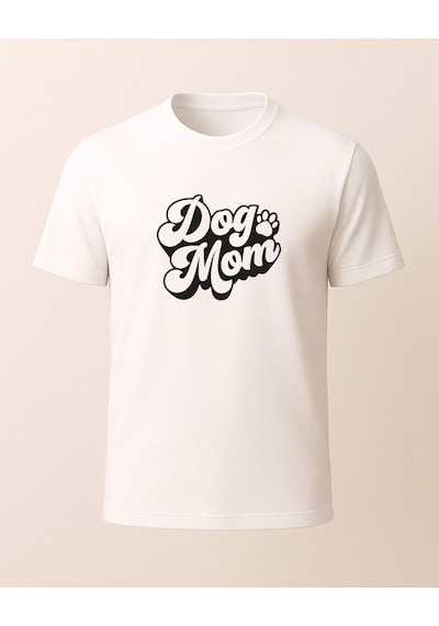 Dog Mom Baskılı T-shirt Beyaz