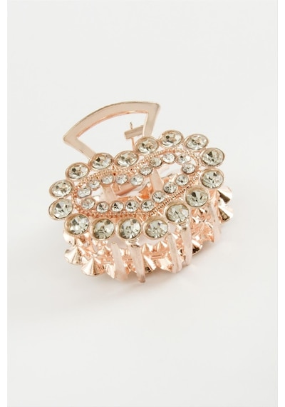 Kalp Taşlı Metal Mandal Toka 4,5 Cm Pembe