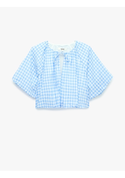 Koton Pamuklu Bağcıklı Yuvarlak Yaka Kısa Kollu Pötikareli Balon Crop Bluz Mavi Ekose 6sak60290ew Koton Pamuklu Bağcıklı Yuvarlak Yaka Kısa Kollu Pötikareli Balon Crop Bluz Mavi Ekose 6sak60290ew