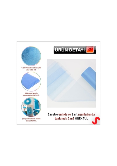 Süsleme Tülü Grek Tül, 2 Mt En X 1 Mt Uzunluk - Mavi 0-99