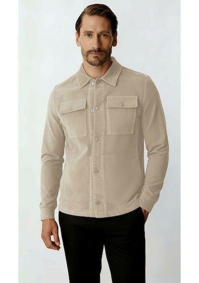 Ekru Kadife Erkek Mont Modern Hafif Mevsimlik Mont-25951