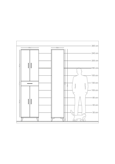 Arges Dolap 5 Raflı Tek Çekmeceli 4 Kapaklı 60x30x243 Antrasit-aytaşı Antrasit