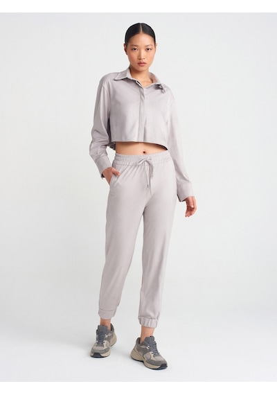 Dilvin 71594 Manşetli Jogger Süet Pantolon Gri