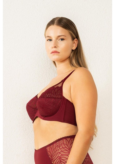 Magic Form 6485 Kadın Askısı Taşlı Dantelli Toparlayıcı Sütyen-bordo Bordo