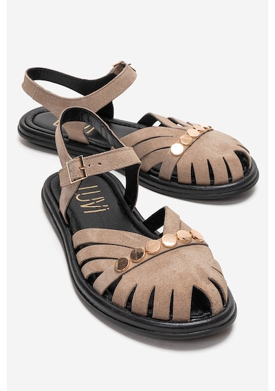 Luvishoes Chıela Vizon Süet Hakiki Deri Bilekten Bantlı Kadın Sandalet