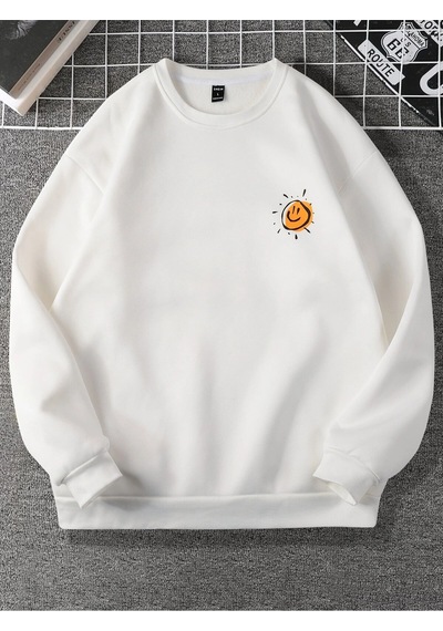 Adrift Manfinity Emrg Cartoon And Slogan Graphic Sweatshirt Beyaz Beyaz