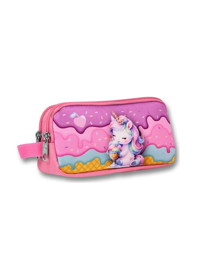 Ümit Çanta Mor Pembe Dondurma Yiyen Unicorn Desenli Kalem Çantası - Kız Çocuk - 5005 Mor - Pembe
