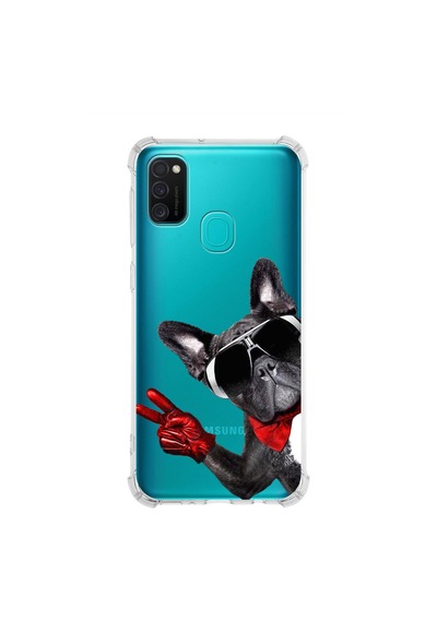 Samsung Galaxy M21 Uyumlu Köpek 2 Baskılı Şeffaf Köşe Korumalı Antişok Kılıf