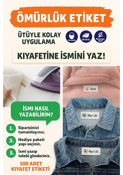 Kıyafet Etiketi - Okul Kıyafetlerine Kişiye Özel 30 Saniyede Kolay Uygulama Yıkamaya Dayanıklı Beyaz
