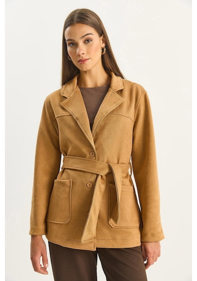 Shade Kadın Cep Detaylı Kuşaklı Süet Ceket 60283669 - Camel