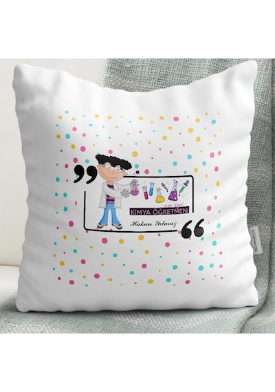 Bk Gift Kişiye Özel Kimya Öğretmeni Tasarımlı Beyaz Yastık - 2 Akgn11032 Renkli