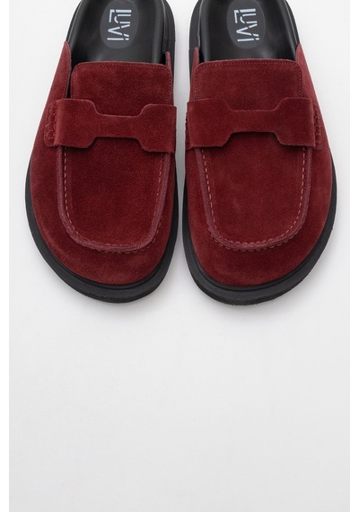 Luvishoes Luvi Shoes Laven Bordo Süet Hakiki Deri Kadın Terlik Bordo