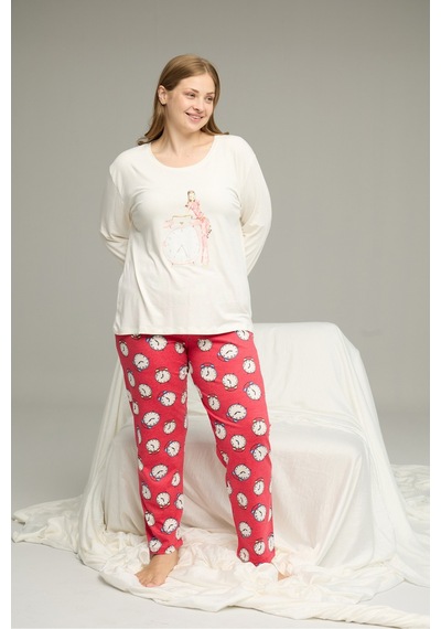 Siyah İnci Curve Büyük Beden Battal Boy Pamuklu Pijama Takım25240780 Ekru Siyah İnci Curve Büyük Beden Battal Boy Pamuklu Pijama Takım25240780 Ekru