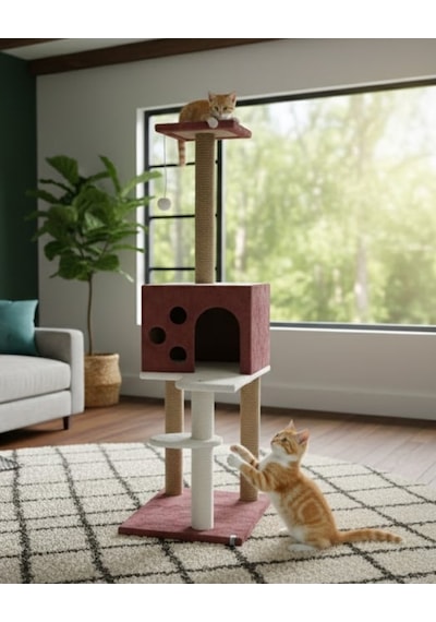 Reyo Pet Kedi Tırmalama Ve Oyun Evi Gül Kurusu