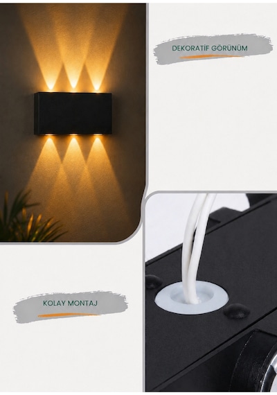 Amber Led Aplik Aydınlatma Çift Taraflı Led Dekoratif Duvar Aplik Siyah