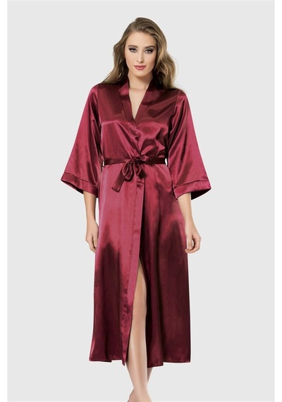 Aria's Closet Arias Closet Bordo Uzun Saten Sabahlık Bordo