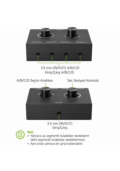 6078 Ses Kulaklık Hoparlör 4 Port Aux Switch Çoklayıcı Çevirici 3.5mm Stereo Audio Seçici