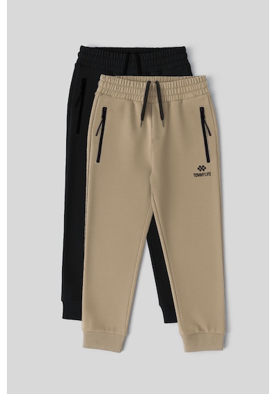 Tommylife Standart Fit Basic 2li Paket Siyah-koyu Bej Erkek Çocuk Eşofman Alt - 64042 Siyah - Taş