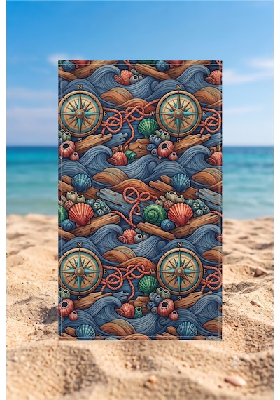 75x150 Cm Plaj Havlusu Bohem & Doğal Koleksiyonu Premium Özel Tasarım Hızlı Kuruyan Mikrofiber Havlu Lacivert