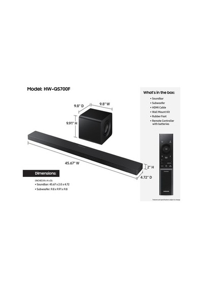 Samsung Q-series Soundbar Hw-qs700f 3.1.2 Ch Subwoofer