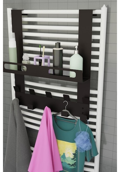 Siyah Raflı Havlupan Askısı Banyo Petek Askısı Ve Raflı Havlu Askılığı, Banyo Peteği Askılığı M