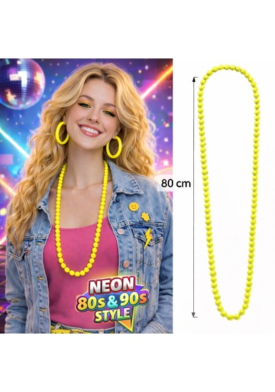 Neon - 469 - Sarı Boncuk Kolye 80 Cm Retro 80 Ler 90 Lar - Csmo-tex - Parti Aksesuarı 6