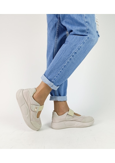 Gdt Ayakkabı Bej Renk Cırtlı Düz Taban Kadın Sneaker Bej Kadın Spor