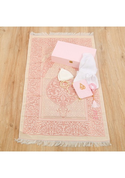 Lüks Ahşap Kutulu Seccade Seti -pembe 37 20 8 Cm,1.725 Gr Çok Renkli