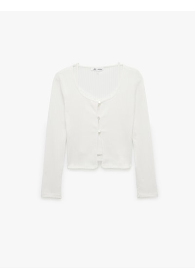 Koton Düğme Detaylı Uzun Kollu Slim Fit Tişört Ekru 5sal10586ık Ekru