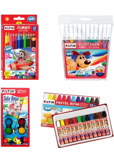 Fatih 12'li Boyama Seti Kuru, Sulu, Pastel, Keçeli