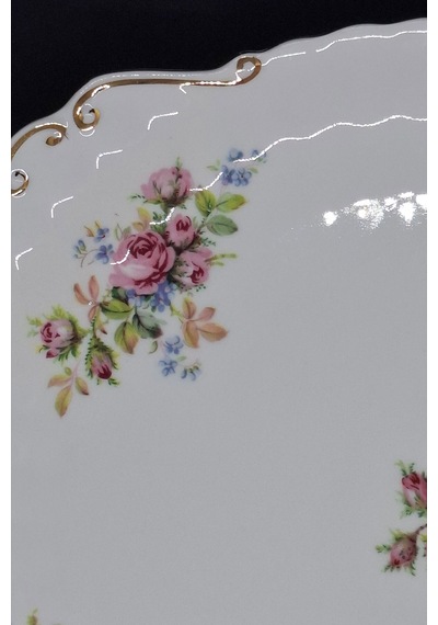 Moss Rose Vintage Porselen Oval Tepsi 26x23 Cm Beyaz